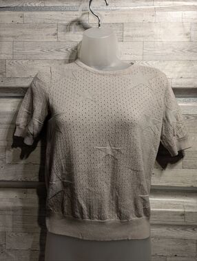 Premise Cream Short-Sleeve Star Pointelle Sweater